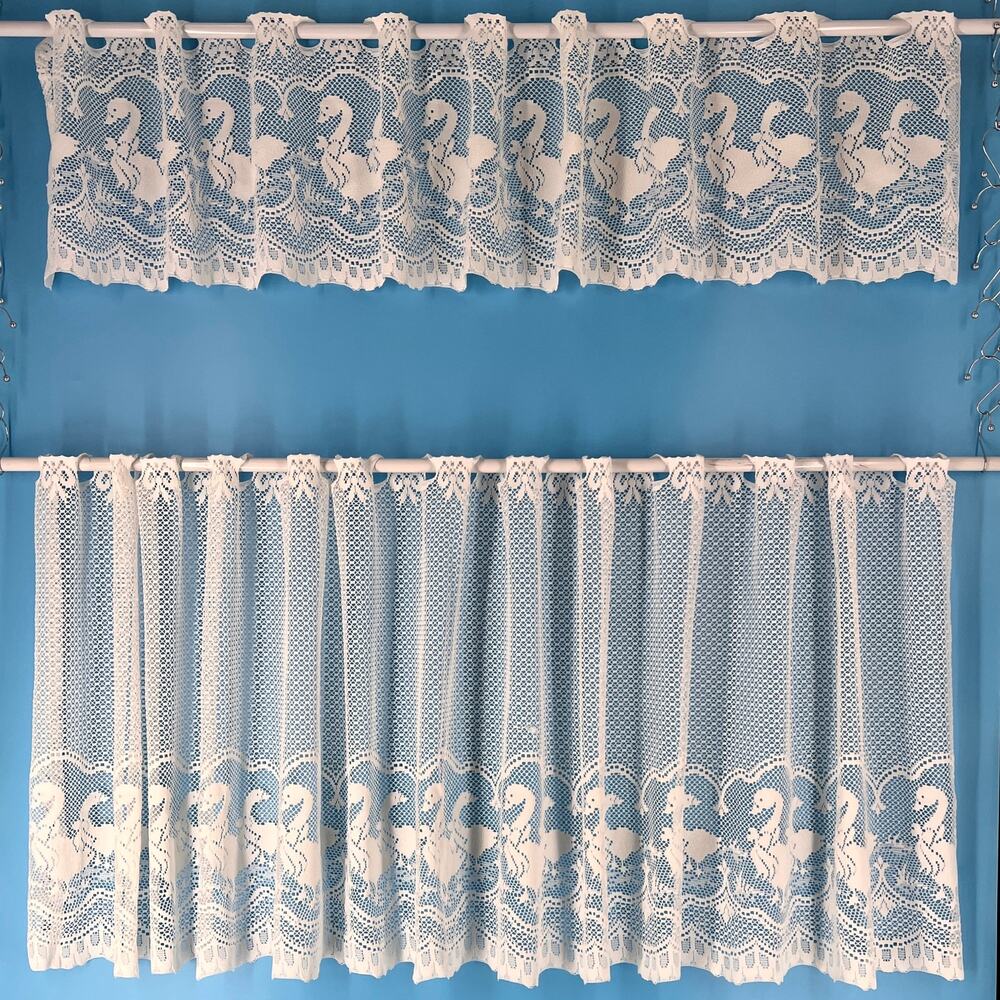 Vintage Cottagecore Goose Lace Cafe Curtains Farmhouse Country Cottage 90s 1990s